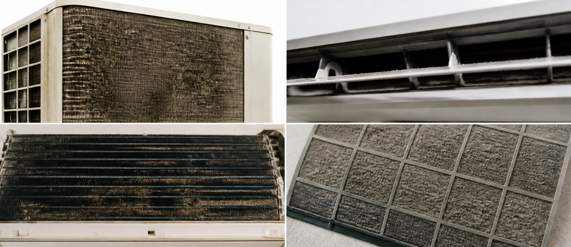 Dust buildup on air conditioner coils and filters