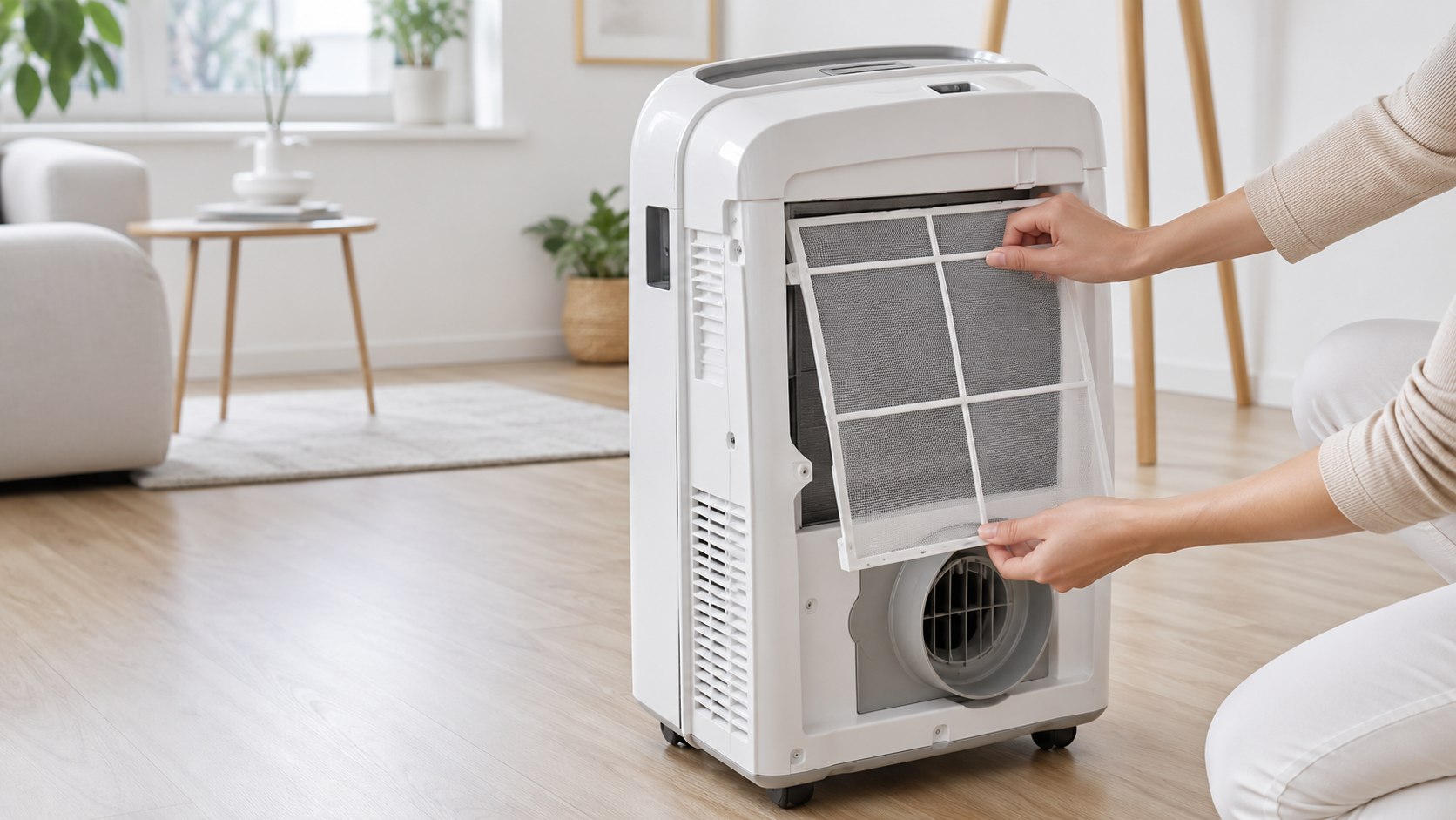 Removing the air filter from a portable air conditioner