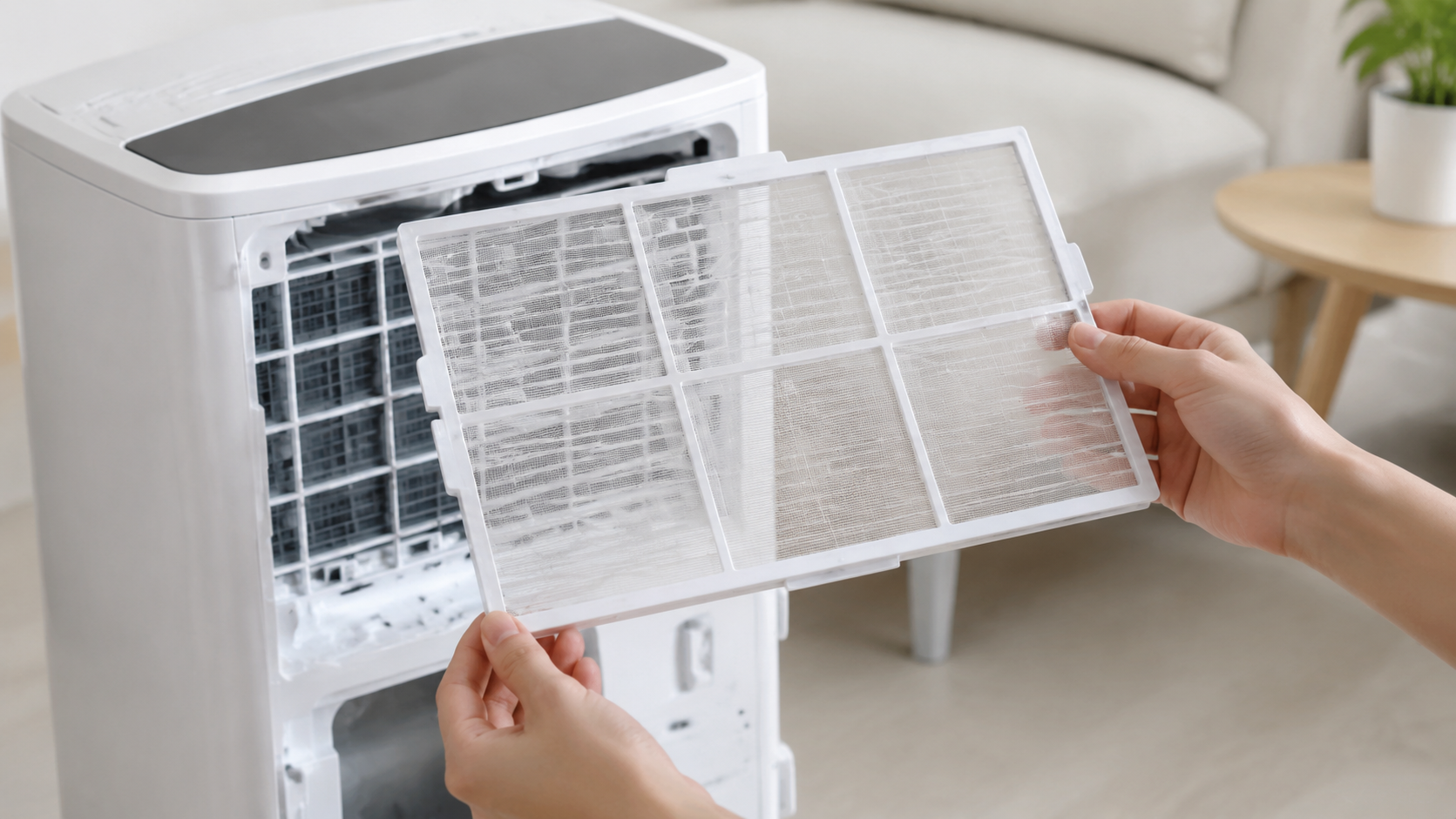 Reinstalling a dry portable air conditioner filter