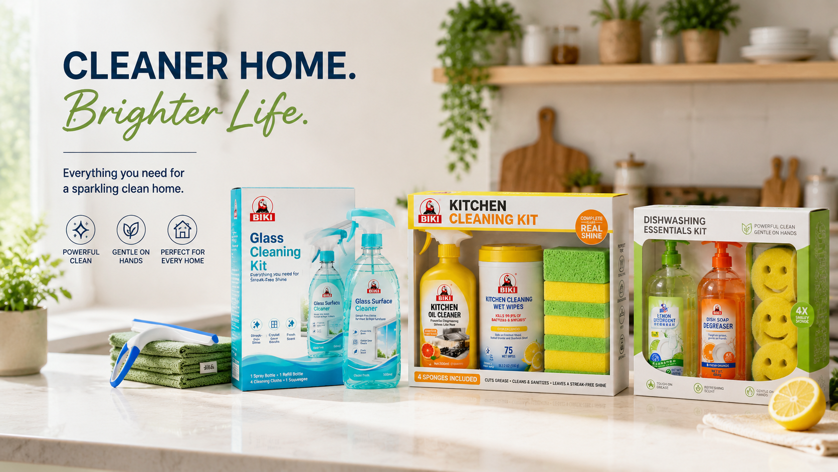 Private label cleaning kit product lineup for home care retail