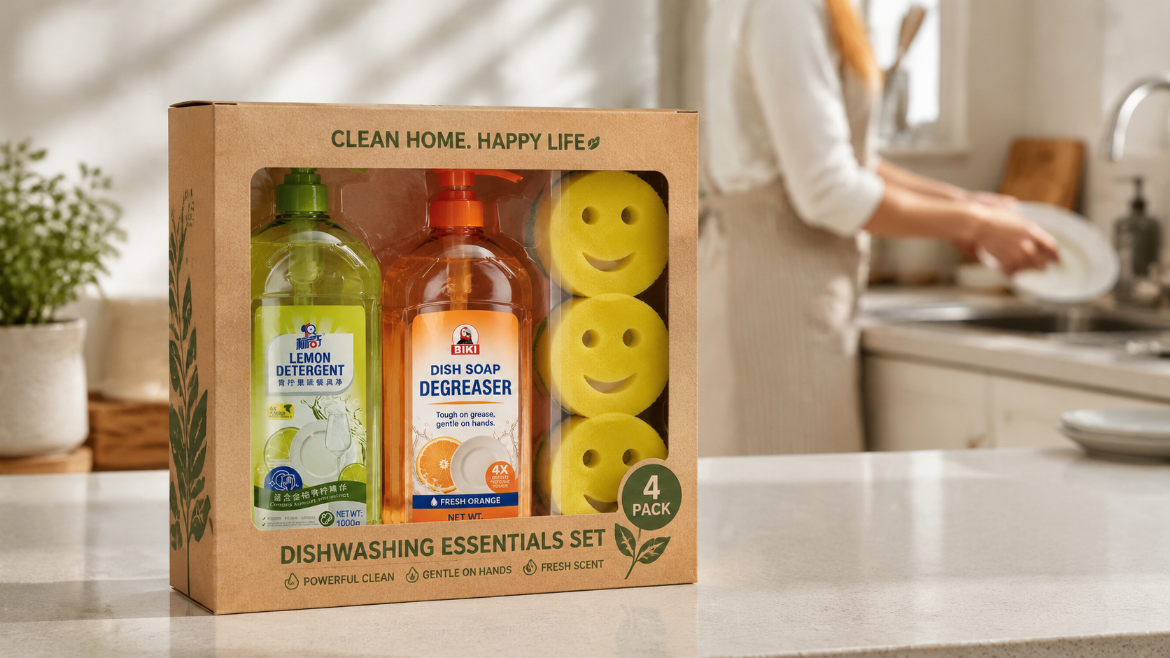 Custom private label dishwashing essentials kit packaging
