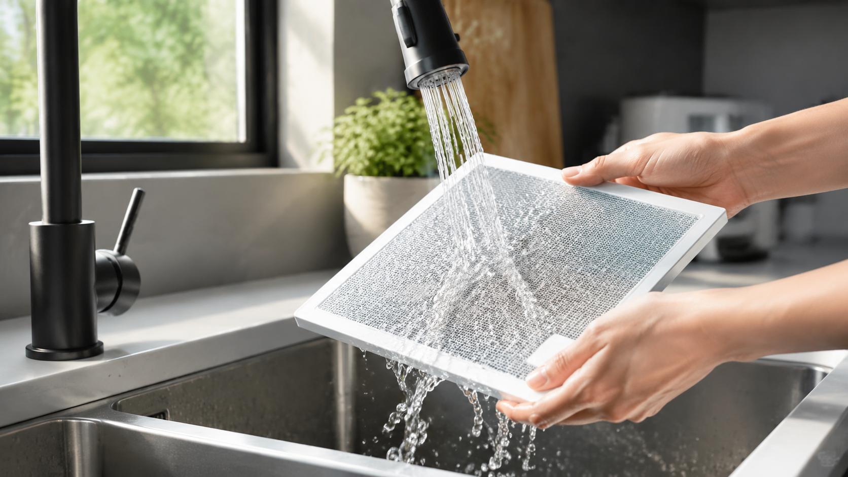 Washing a portable air conditioner filter with lukewarm water