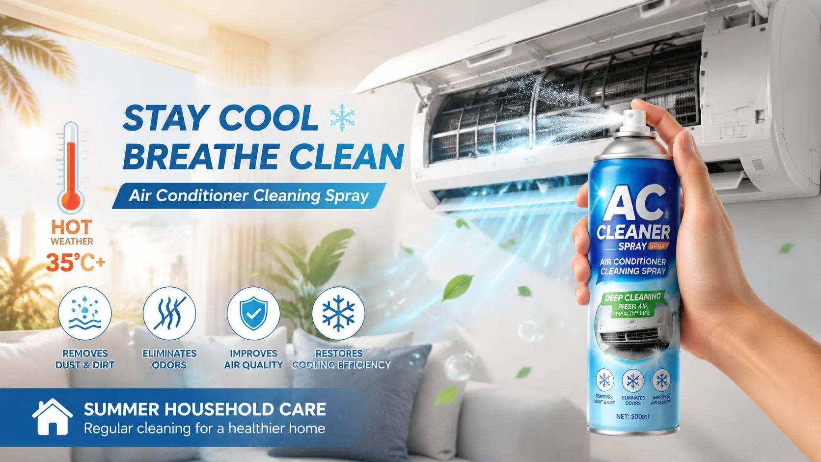 Air conditioner cleaning spray for split AC maintenance