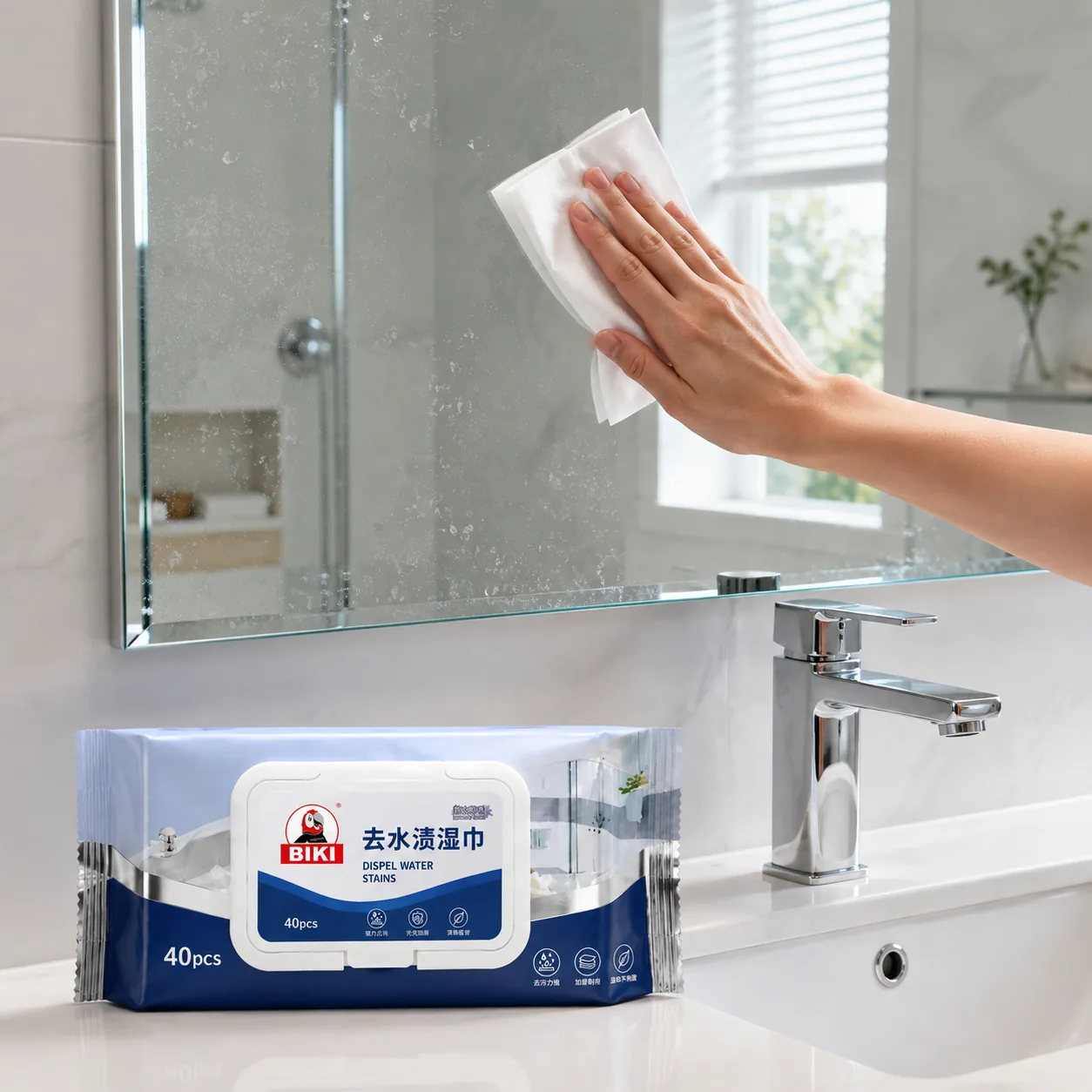 Bathroom Wipes Mirror Water Spot Cleaning | BIKI Home Care