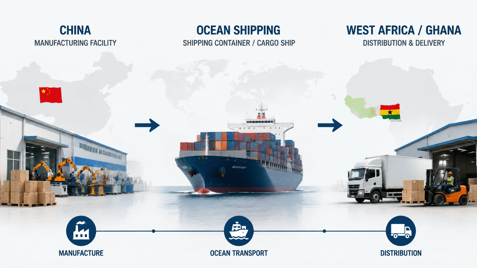 China to West Africa cleaning supply chain diagram