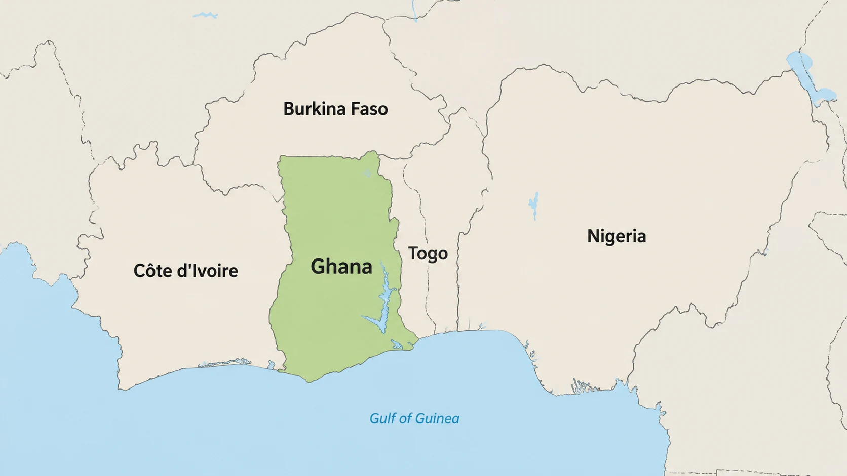 West Africa map highlighting Ghana and nearby trade routes