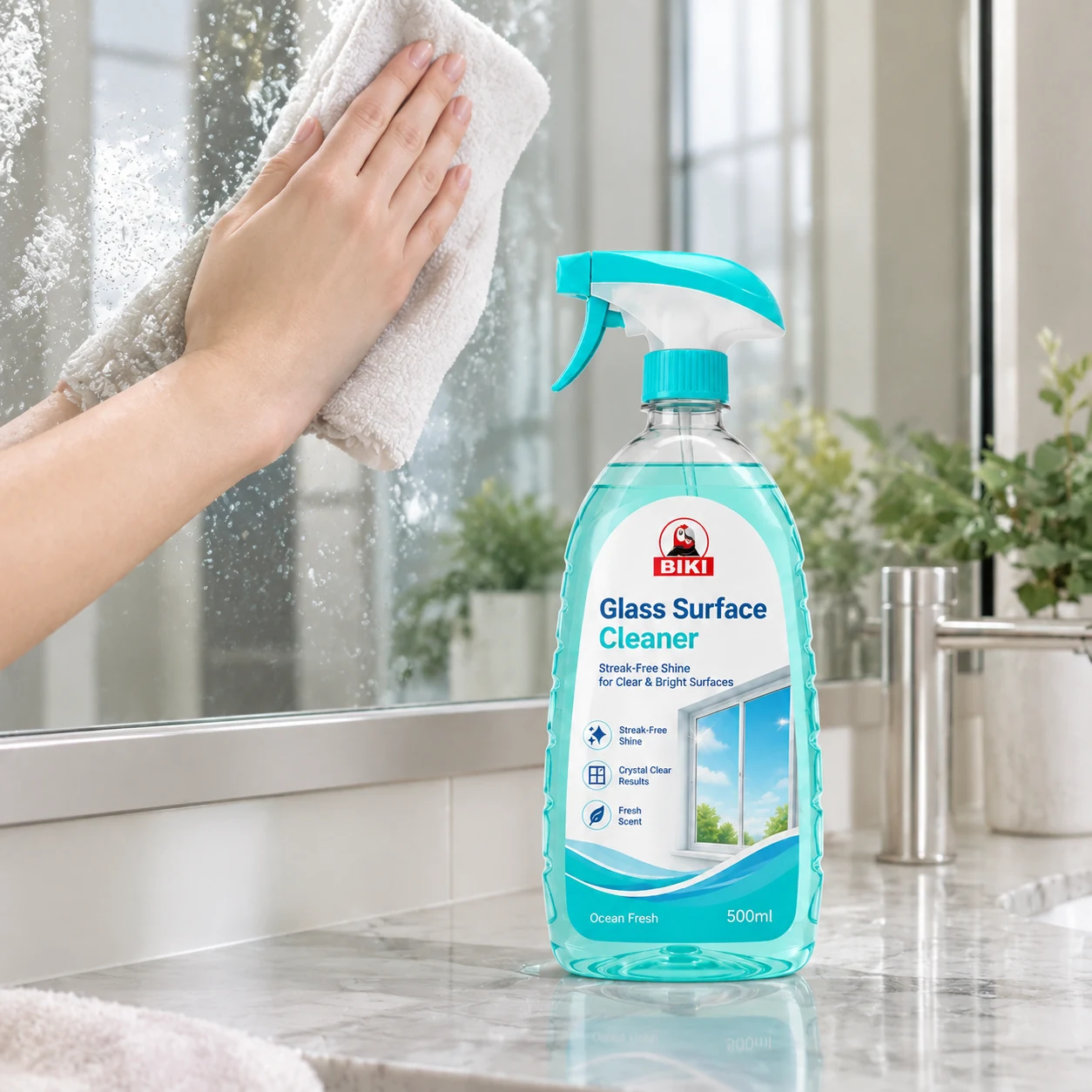 Glass Cleaner Spray Microfiber Wiping | BIKI Home Care