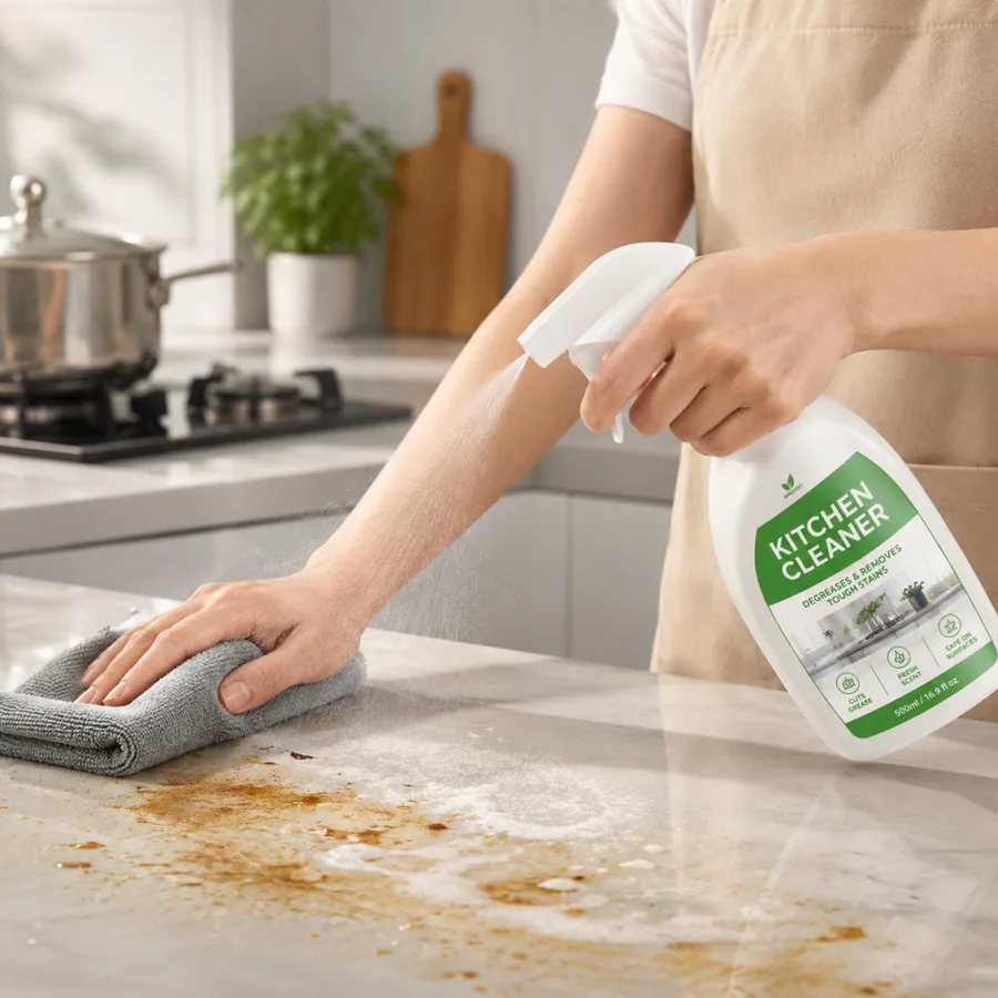 Kitchen cleaner spray for grease removal