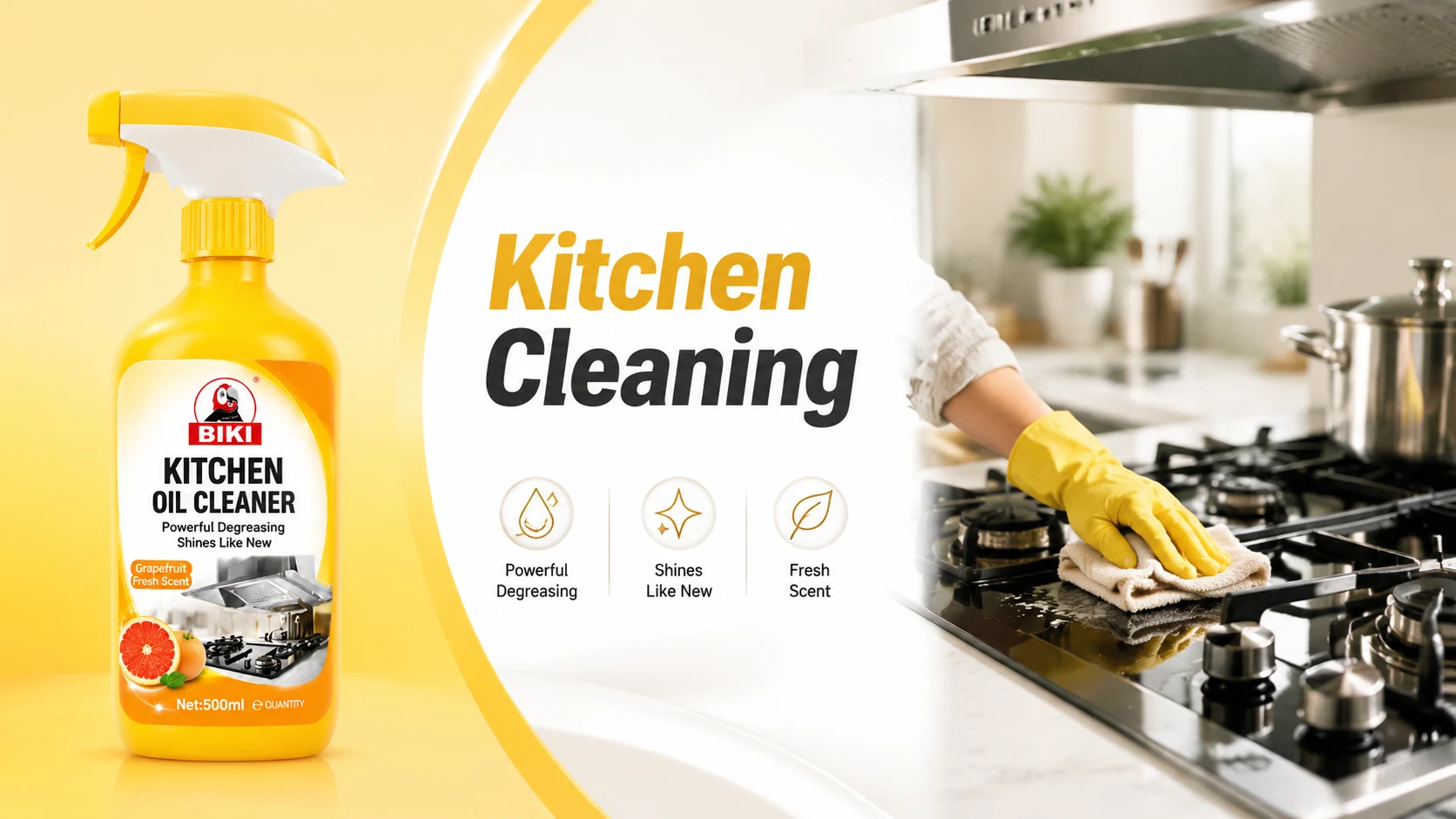 Kitchen cleaning products for grease and surface care