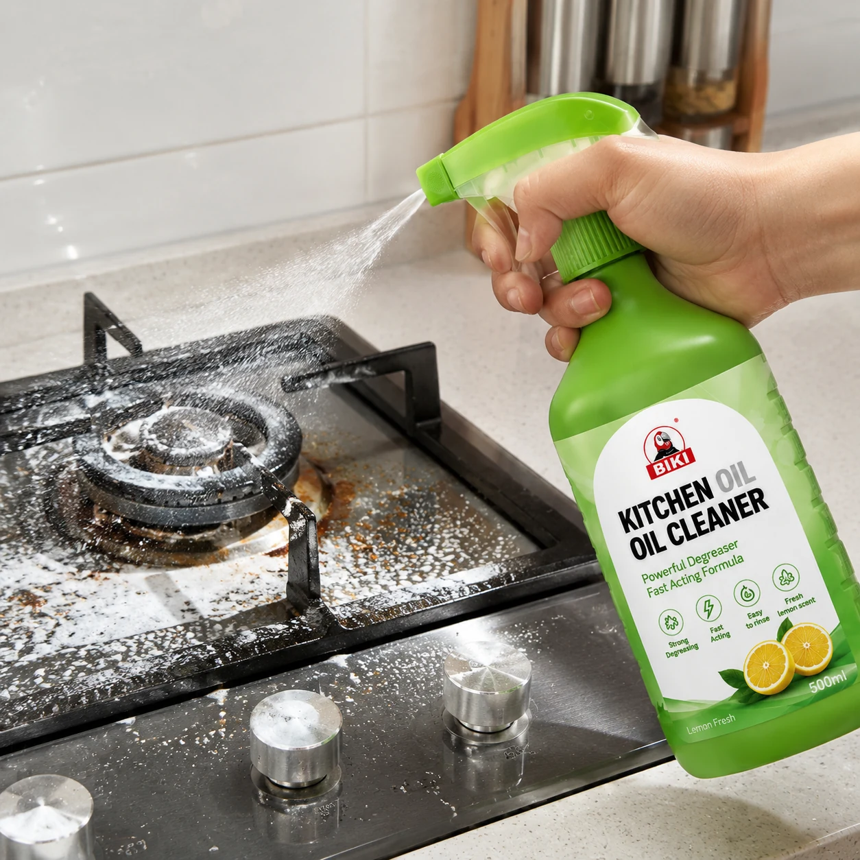 Kitchen Degreaser Spray Stovetop Grease | BIKI Home Care