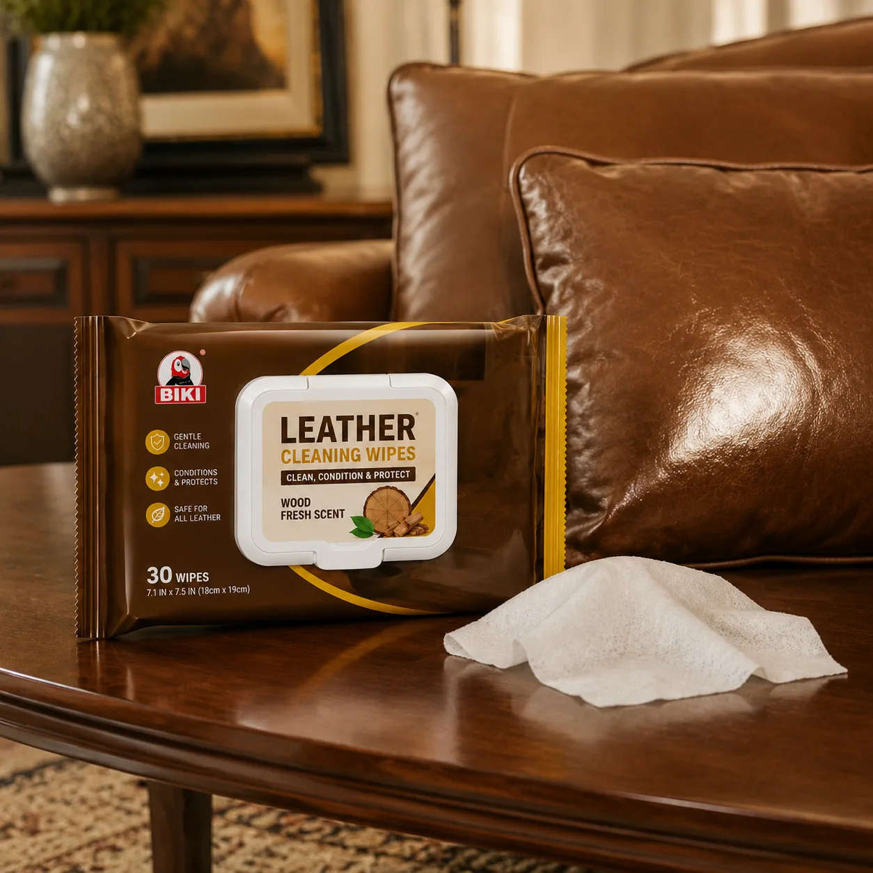 Leather Furniture Wipes Sofa Care Display | BIKI Home Care