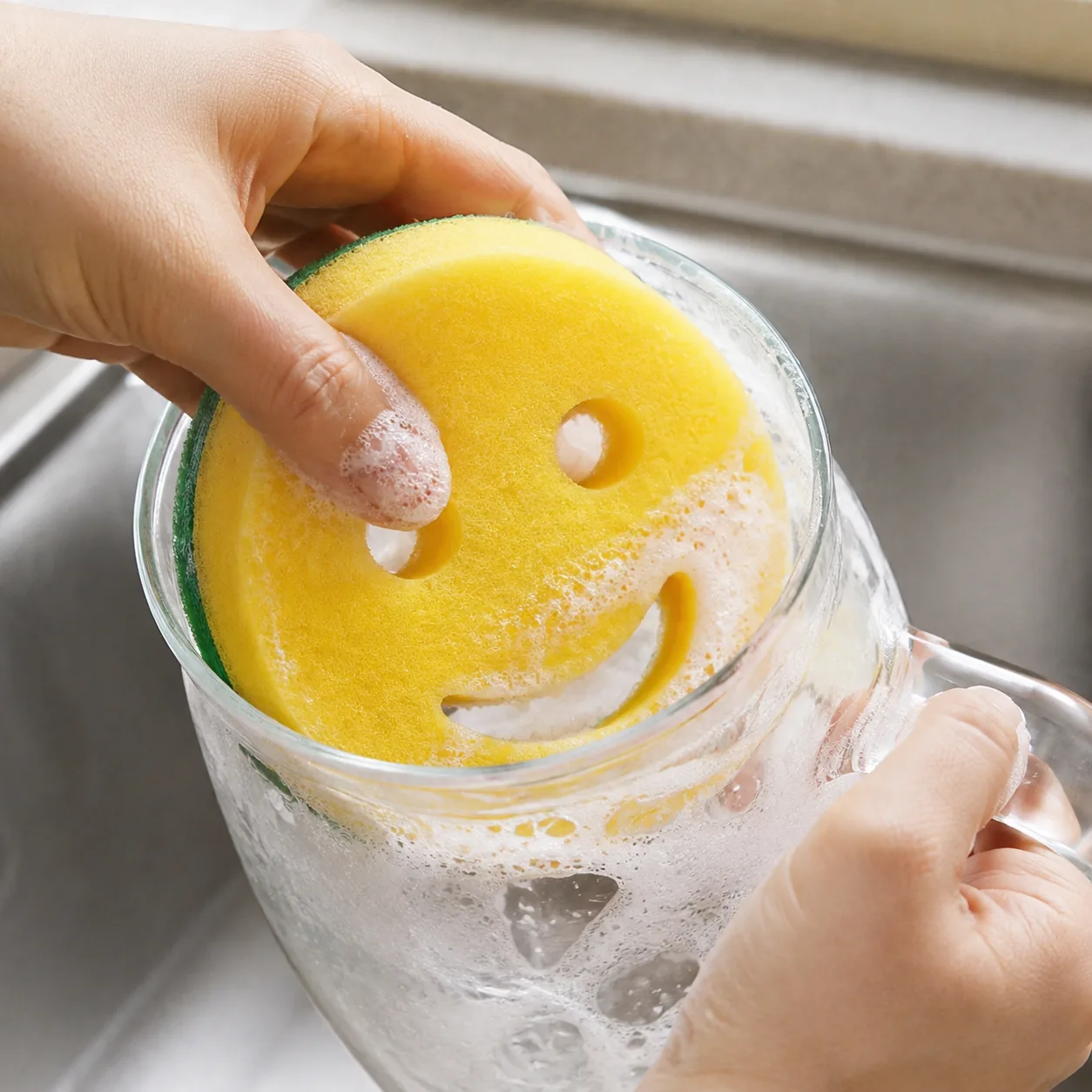 Smiley Dishwashing Sponge Glass Cup Cleaning | BIKI Home Care