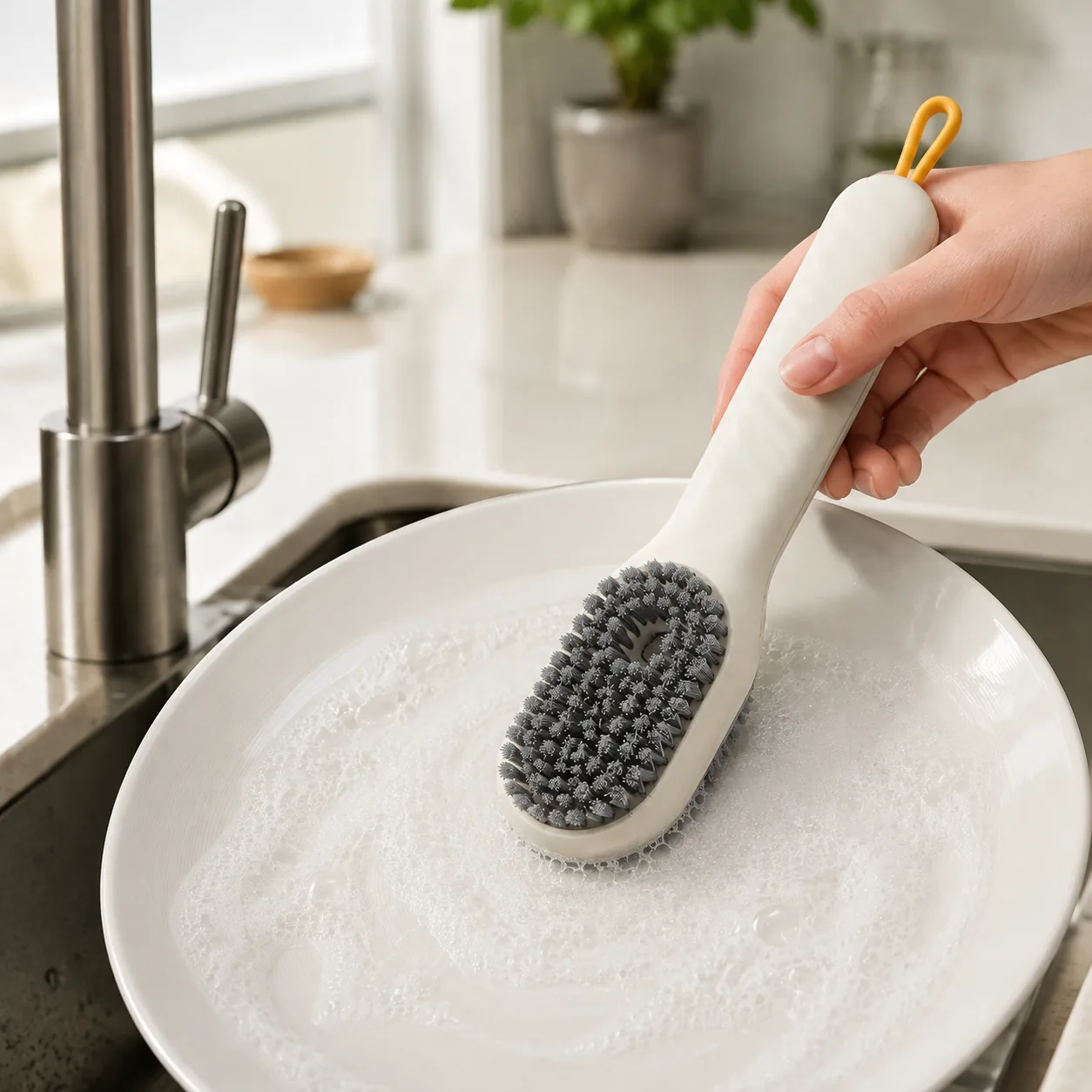 Soap Dispensing Dish Brush Handle Foamy Plate Washing | BIKI Home Care
