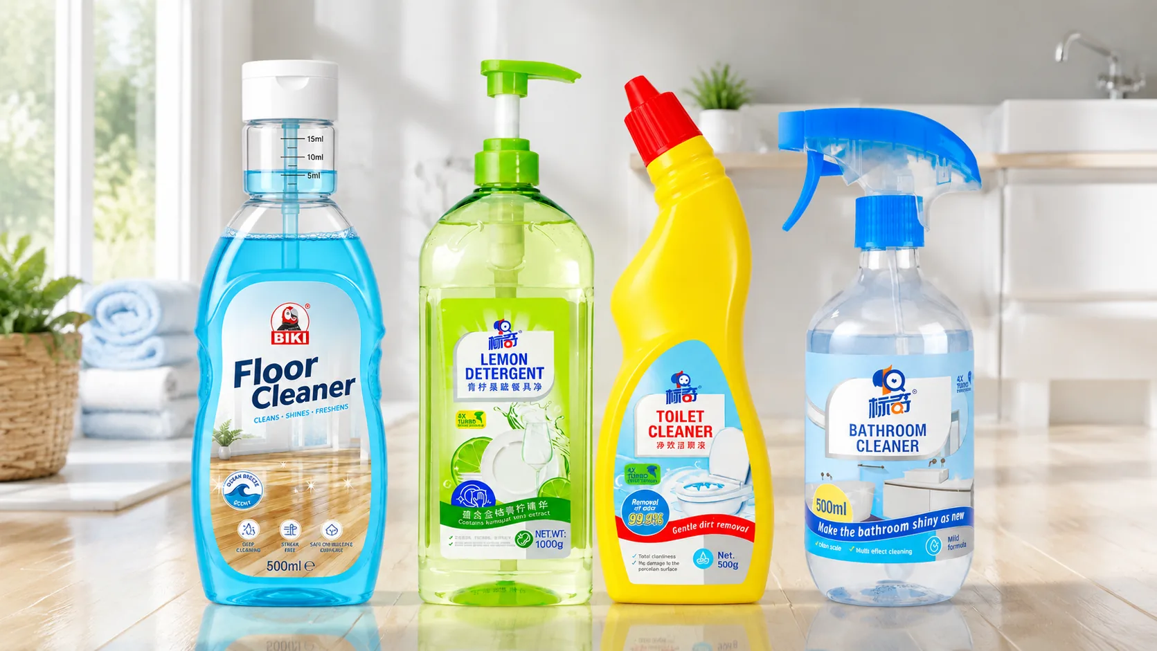 Floor cleaner dishwashing liquid toilet cleaner and bathroom cleaner range