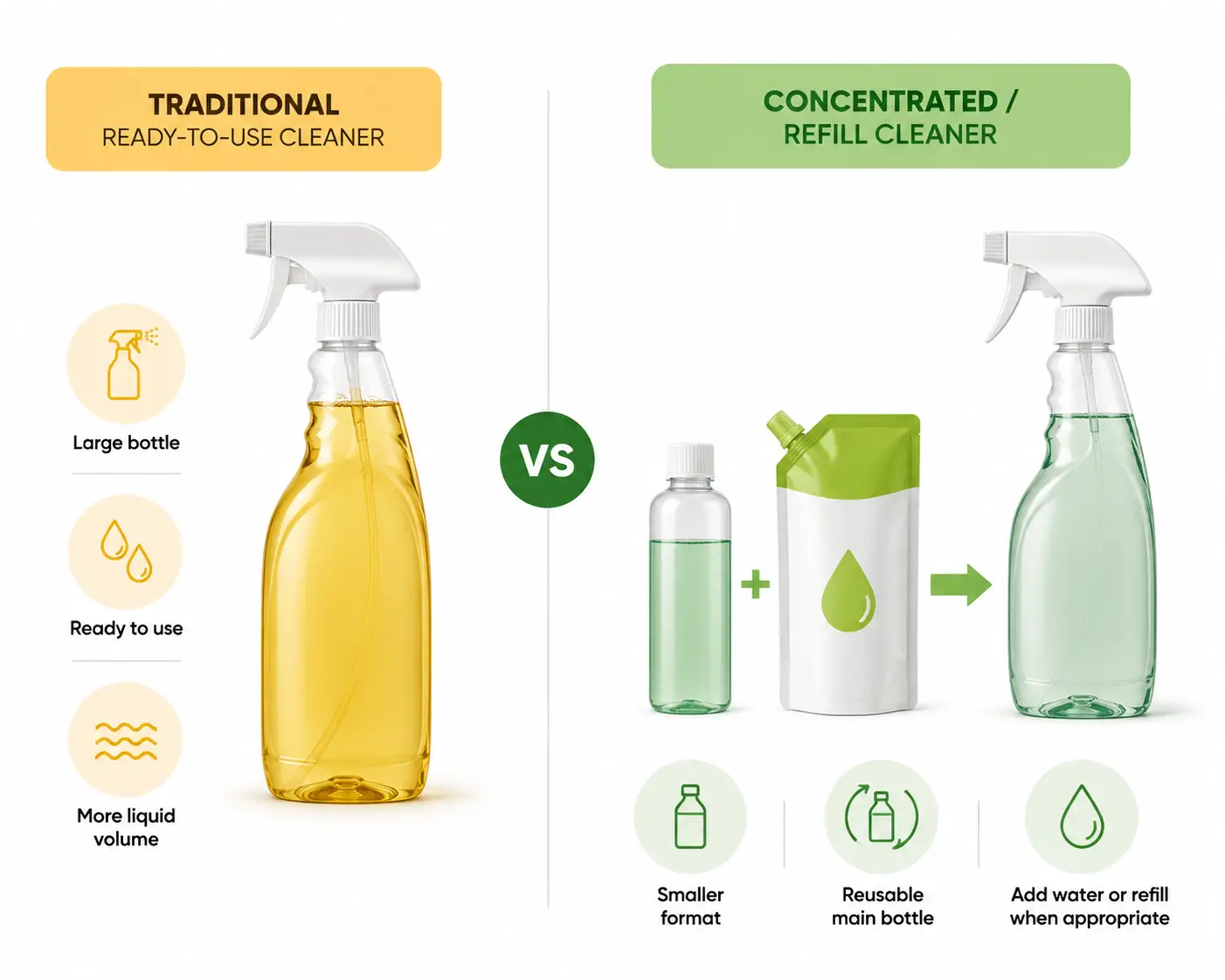 Refill and concentrated household cleaning product system used for private label differentiation