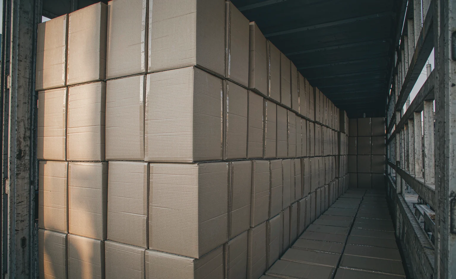 Household cleaning wipes export cartons loaded in a shipping container